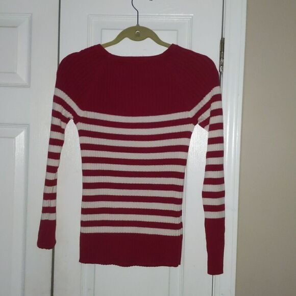 Ann Taylor Loft ribbed red white striped sweater  Sz M - Picture 5 of 5